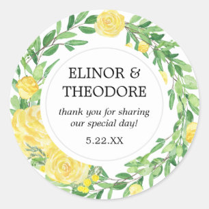 Yellow Rose Floral Wedding Thank You Classic Round Sticker