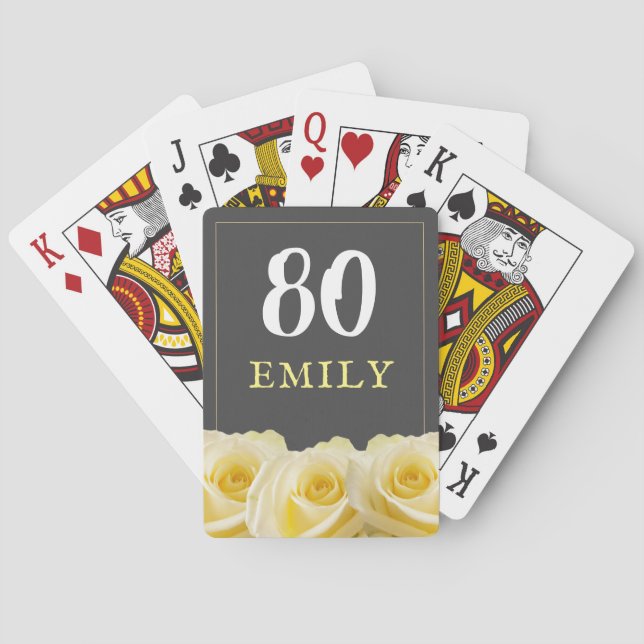 Yellow Rose Flower 80th Birthday Playing Cards (Back)