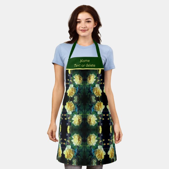 Yellow Rose Flower Art Pattern Personalised Apron (Worn)