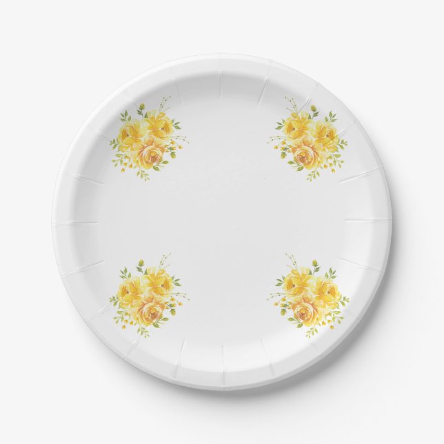 Yellow rose flower bunch  paper plate (Front)
