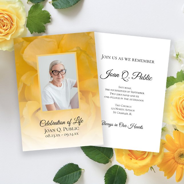 Yellow Rose Flower Celebration of Life Invitation (Creator Uploaded)