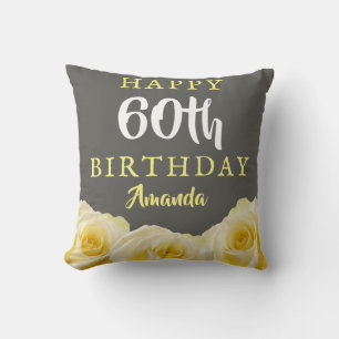 Yellow Rose Flower Floral 60th Birthday Cushion