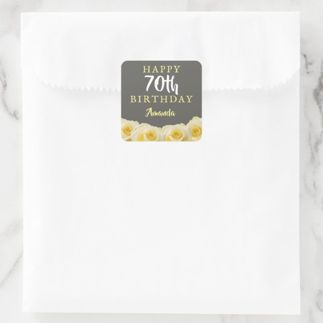Yellow Rose Flower Floral 70th Birthday Square Sticker (Bag)