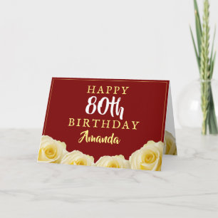 Yellow Rose Flower Floral 80th Birthday Card