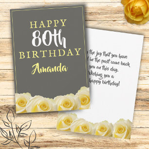 Yellow Rose Flower Floral 80th Birthday Card