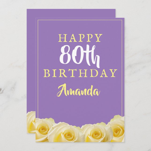 Yellow Rose Flower Floral 80th Birthday Card (Front/Back)