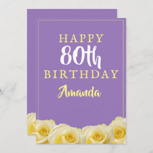 Yellow Rose Flower Floral 80th Birthday Card
