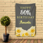 Yellow Rose Flower Floral 80th Birthday Party Banner<br><div class="desc">Yellow Rose Flower Floral 80th Birthday Party Banner. Beautiful yellow roses. The background is chalkboard grey. The text is in white and yellow colours and is easily customisable -  personalise it with your name and age. Perfect for a woman who is celebrating her eightieth birthday.</div>