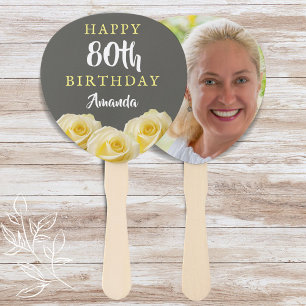 Yellow Rose Flower Floral 80th Birthday Photo Hand Fan