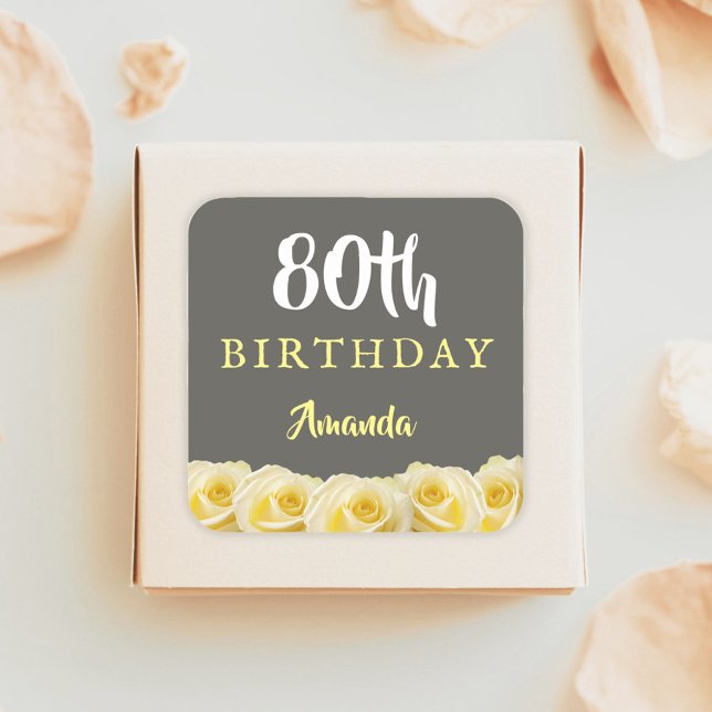 Yellow Rose Flower Floral 80th Birthday Square Sticker (Creator Uploaded)
