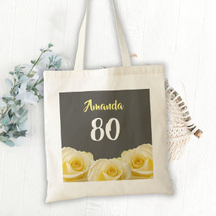 Yellow Rose Flower Floral 80th Birthday Tote Bag
