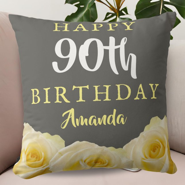 Yellow Rose Flower Floral 90th Birthday Cushion (Creator Uploaded)