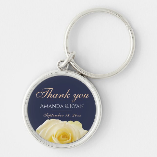 Yellow Rose Flower Floral Wedding Thank you Key Ring (Front)