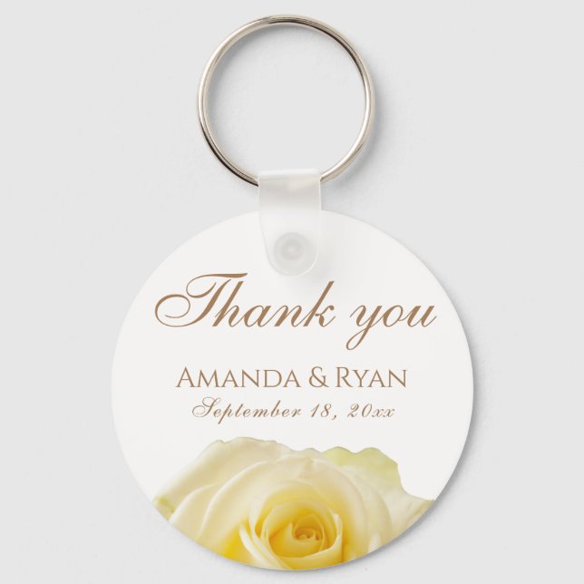 Yellow Rose Flower Floral Wedding Thank you Keycha Key Ring (Front)