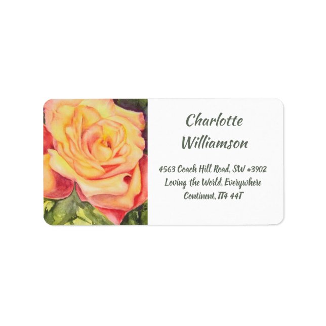 Yellow Rose Flower in Watercolor Address Label (Front)