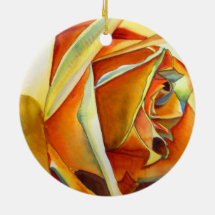 Yellow Rose flower original watercolor Art Ceramic Tree Decoration
