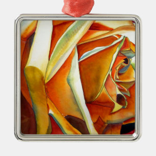 Yellow Rose flower original watercolor Art Metal Tree Decoration