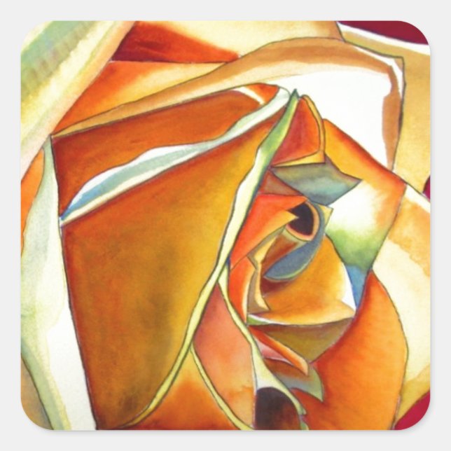 Yellow Rose flower original watercolor Art Square Sticker (Front)