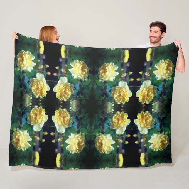 Yellow Rose Flower Pair Abstract  Fleece Blanket (In Situ)