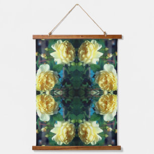 Yellow Rose Flower Pair Abstract Hanging Tapestry