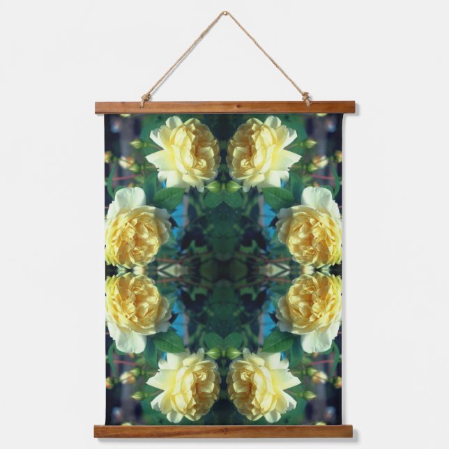 Yellow Rose Flower Pair Abstract Hanging Tapestry (Front)