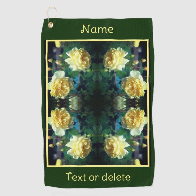 Yellow Rose Flower Pair Abstract Personalised Golf Towel (Front)