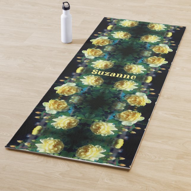 Yellow Rose Flower Pair Abstract Personalised Yoga Mat (In Situ)