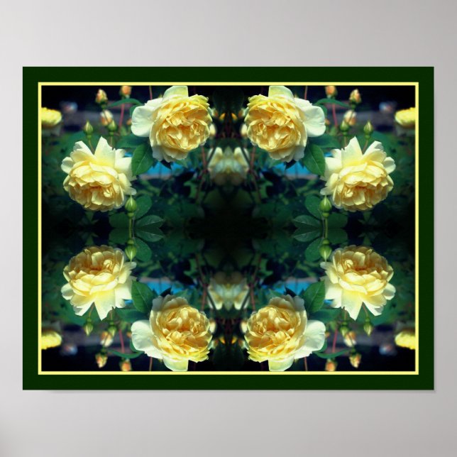 Yellow Rose Flower Pair Mirror Abstract Poster (Front)