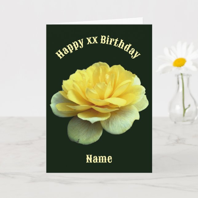 Yellow Rose Flower Personalised Birthday  Card (Small Plant)