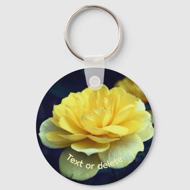 Yellow Rose Flower Personalised Key Ring (Front)