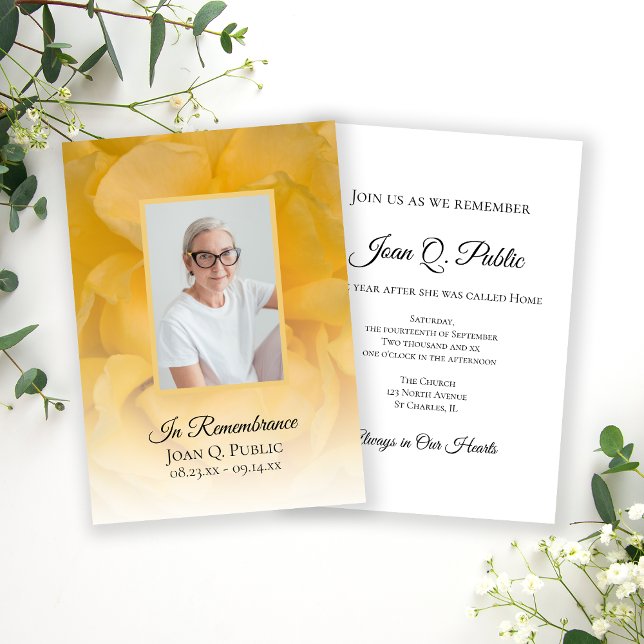 Yellow Rose Flower Petals Death Anniversary Invitation (Creator Uploaded)