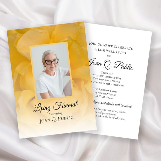 Yellow Rose Flower Petals Living Funeral Party Invitation (Creator Uploaded)