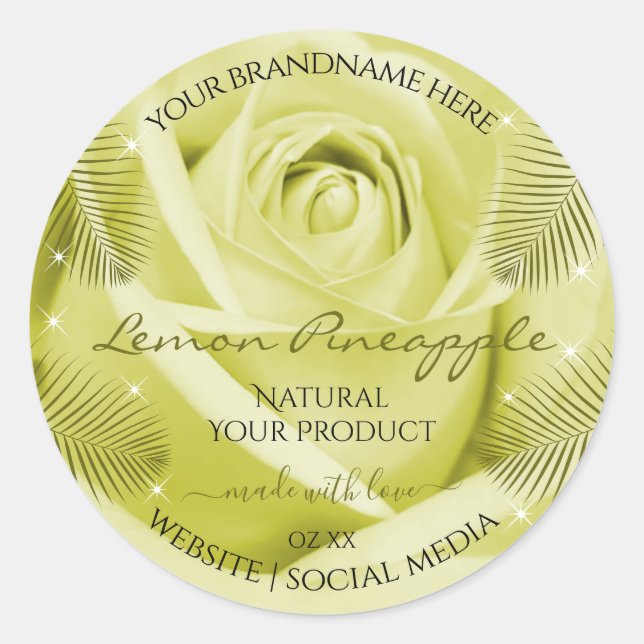 Yellow Rose Flower Product Labels with Palm Leaves (Front)