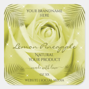 Yellow Rose Flower Product Labels with Palm Leaves