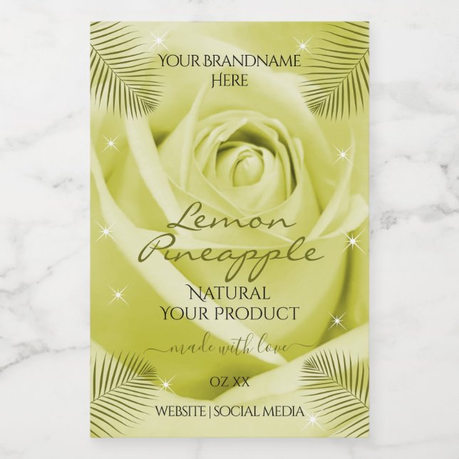 Yellow Rose Flower Product Labels with Palm Leaves (Single Label)