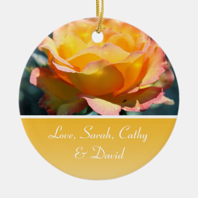 Yellow rose flower wedding anniversary ceramic tree decoration (Front)