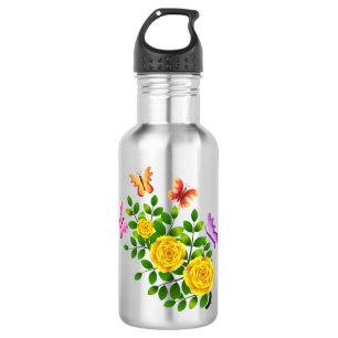 Yellow Rose Flowers And Butterfles-64567 532 Ml Water Bottle