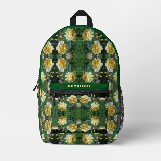 Yellow Rose Flowers Mirror Personalised Printed Backpack (Front)