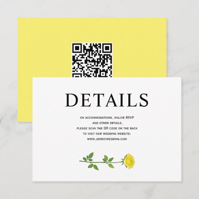 Yellow rose flowers QR wedding details  Enc Enclosure Card (Front/Back)