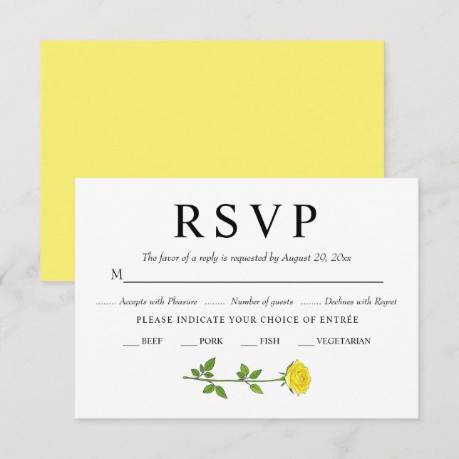 Yellow rose flowers romantic floral wedding RSVP card (Front/Back)