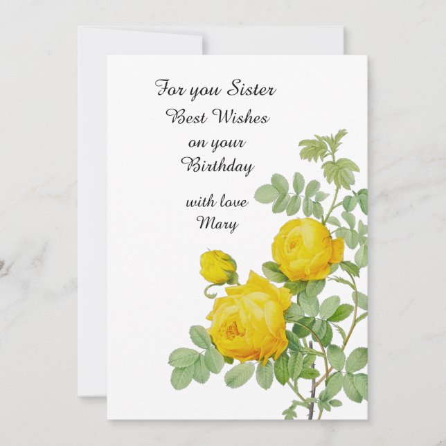 Yellow Rose For Sister Birthday Flat Card (Front)