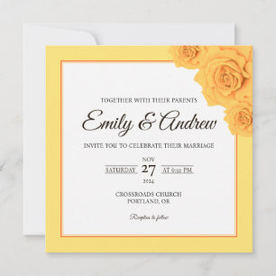 Yellow Rose Frame Floral Watercolor Square Wedding Invitation