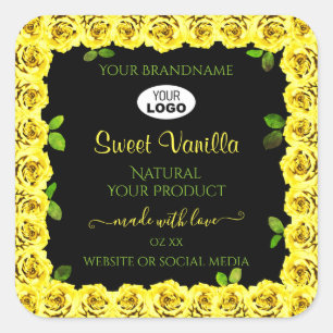 Yellow Rose Frame on Black Product Label with Logo