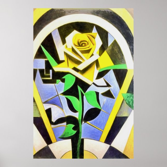 Yellow Rose Geometric Style With Art Deco  Poster (Front)
