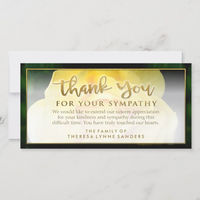 Yellow Rose Golden Thank You Sympathy Card (Front)