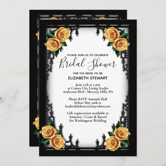 Yellow Rose Gothic Bridal Shower  Invitation (Front/Back)
