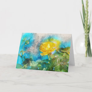 Yellow Rose, Green Leaves, Best Wishes Card