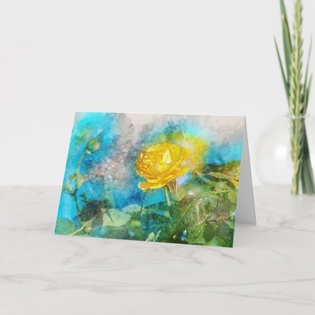 Yellow Rose, Green Leaves, Best Wishes Card (Front)