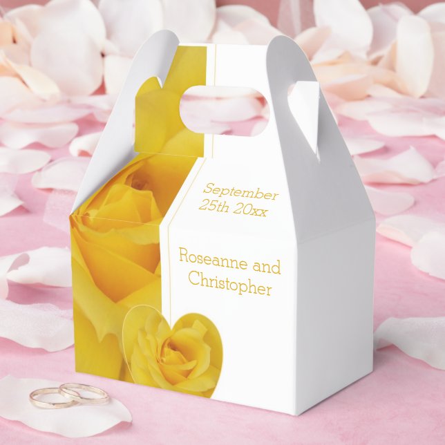 Yellow Rose Heart Design Wedding Favour Box (Wedding)