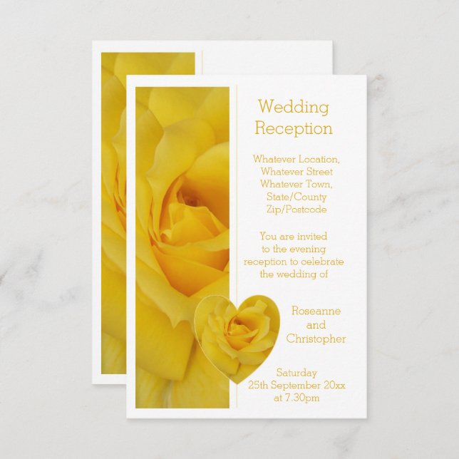 Yellow Rose Heart Design Wedding Reception Enclosure Card (Front/Back)